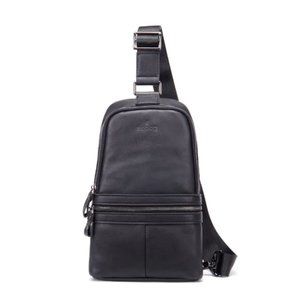 Noblag Tim Large Black Genuine Leather Sling Bags Chest Bags